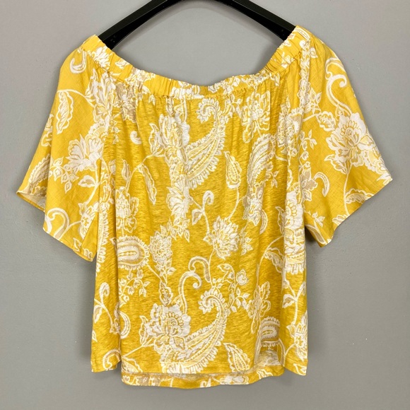 Chico’s Linen Paisley Off-Shoulder Top Women’s Size L Lightweight Boho Yellow - Picture 7 of 11